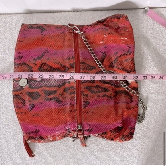 Vintage Nine West Pink Orange Reptile Print & Texture Shoulder Bag Purse Clutch - Picture 12 of 15